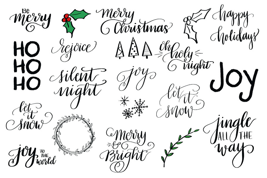 Hand Lettered Holiday Clip Art 