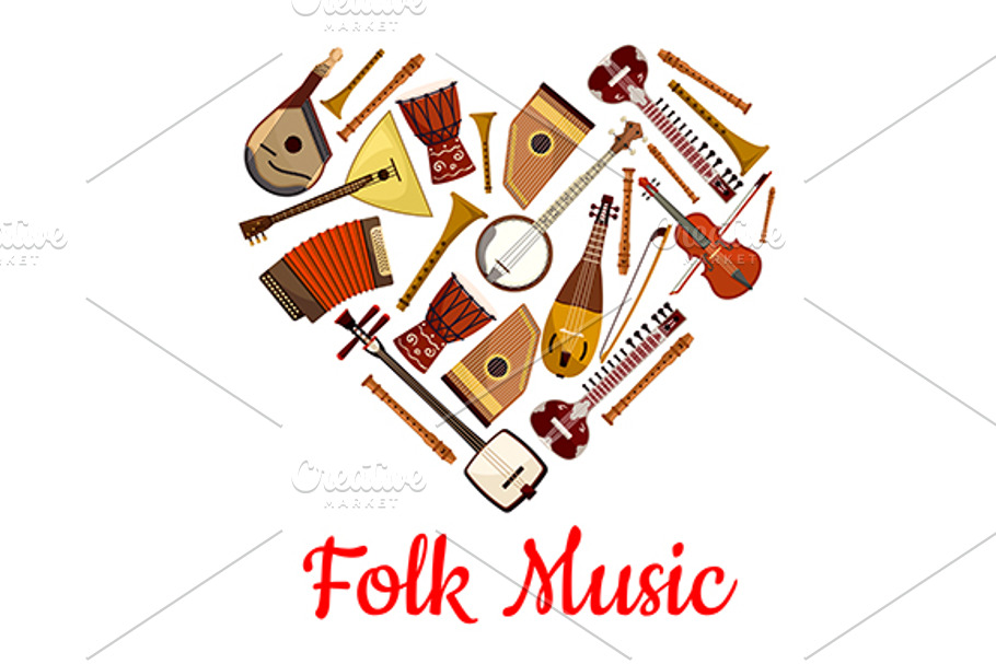 Folk music heart emblem in Graphics - product preview 8