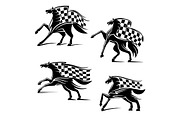 Horses with checkered flags