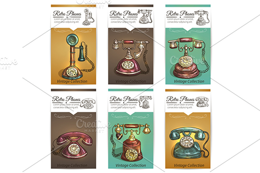 Old vintage retro phones in Graphics - product preview 8