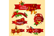 Christmas red ribbon banners
