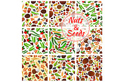 Nuts and seeds seamless patterns