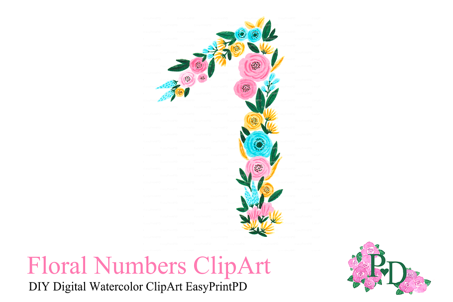 Number Watercolor Clipart number one in Illustrations - product preview 8