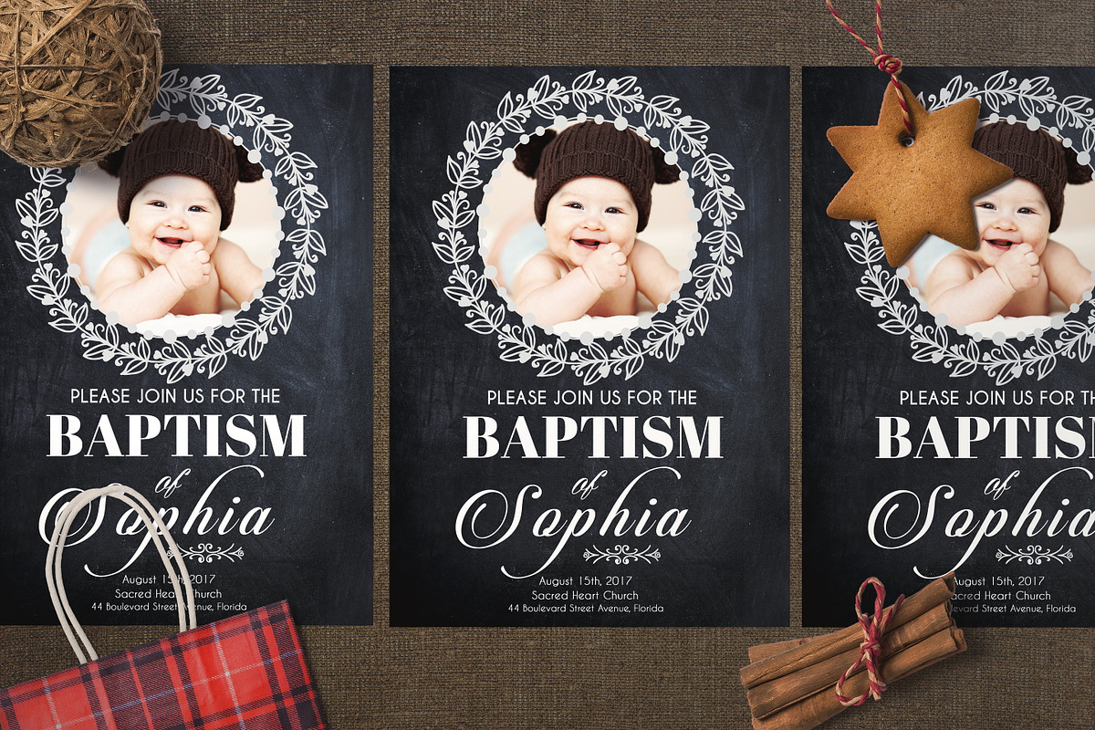 Chalkline Baptism Shower Invitation in Card Templates - product preview 8