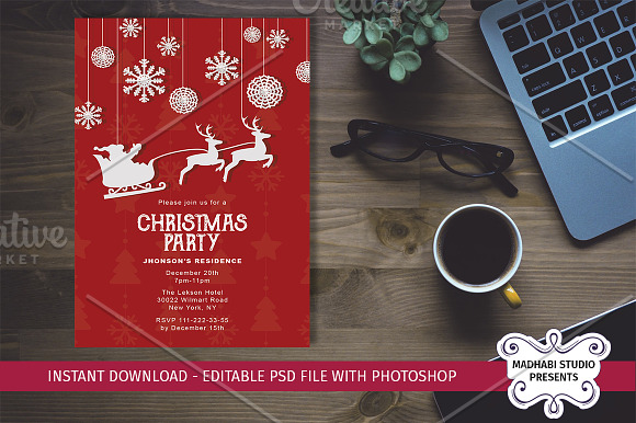 Christmas Party Invitations Template in Card Templates - product preview 2