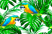 Parrots,jungle leaves pattern