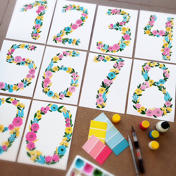 Hand painted Floral Number 3 in Illustrations - product preview 1