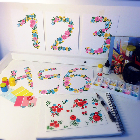 Hand painted Floral Number 3 in Illustrations - product preview 2