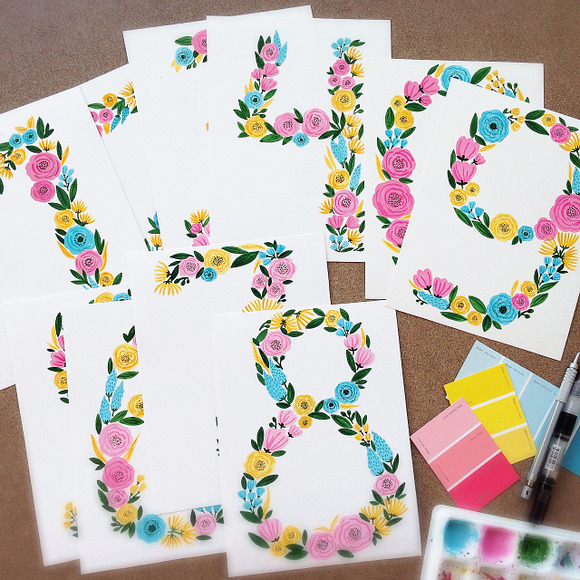 Hand painted Floral Number 3 in Illustrations - product preview 3