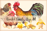 Rooster Family - Watercolor Clip Art