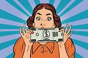 woman, banknote hundred dollars