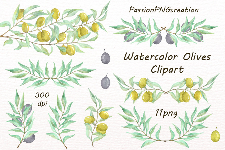 Watercolor Olives Clipart in Illustrations - product preview 8