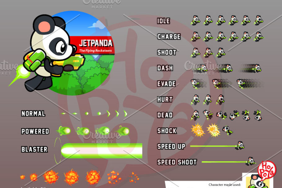 Jet Pack And Gun Panda Game Sprites