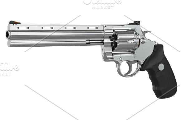 Revolver firearm gun chrome set in Objects - product preview 1
