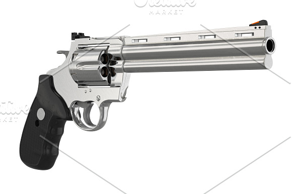 Revolver firearm gun chrome set in Objects - product preview 2