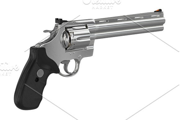 Revolver firearm gun chrome set in Objects - product preview 3