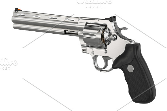 Revolver firearm gun chrome set in Objects - product preview 4