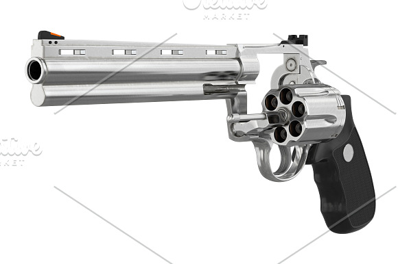 Revolver firearm gun chrome set in Objects - product preview 5