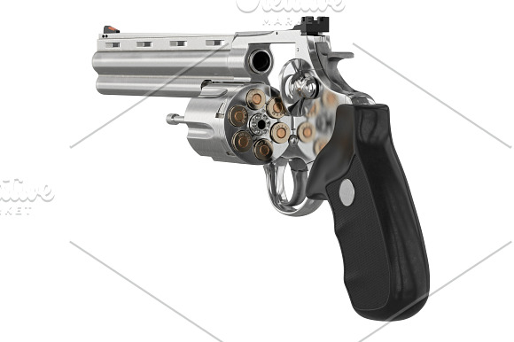 Revolver firearm gun chrome set in Objects - product preview 6