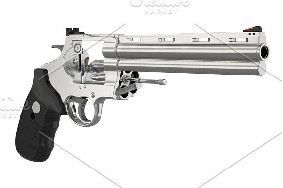 Revolver firearm gun chrome set in Objects - product preview 7