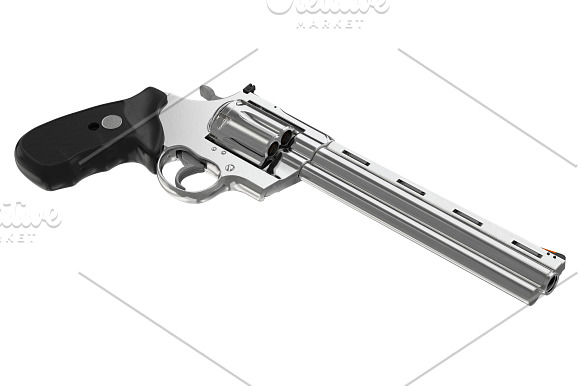 Revolver firearm gun chrome set in Objects - product preview 8