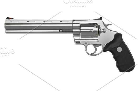 Revolver firearm gun chrome set in Objects - product preview 9