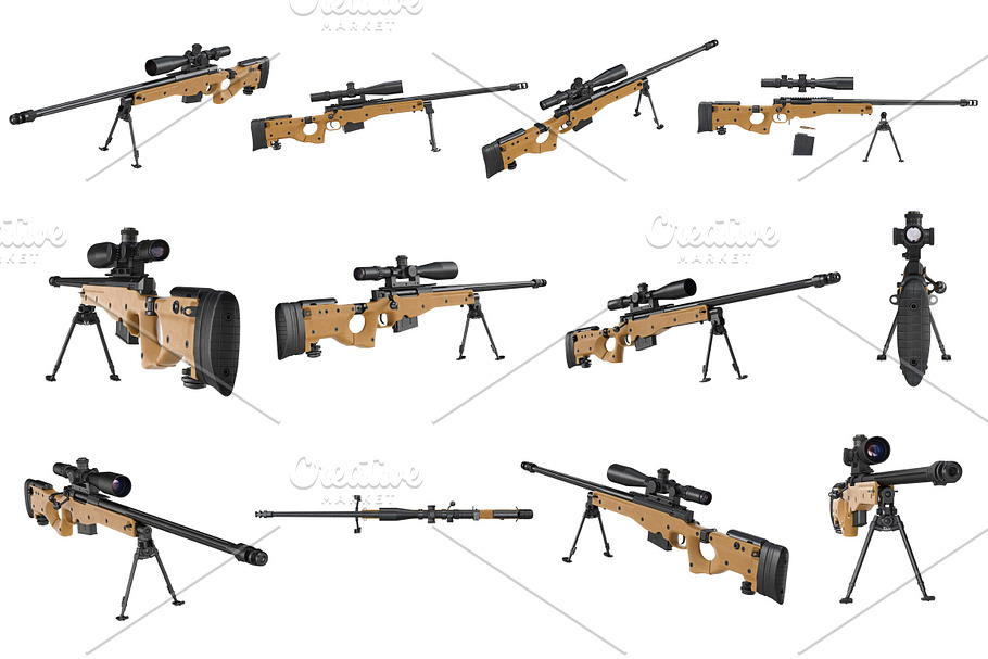 Rifle sniper beige weapon set in Objects - product preview 8