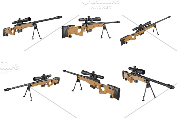Rifle sniper beige weapon set in Objects - product preview 1
