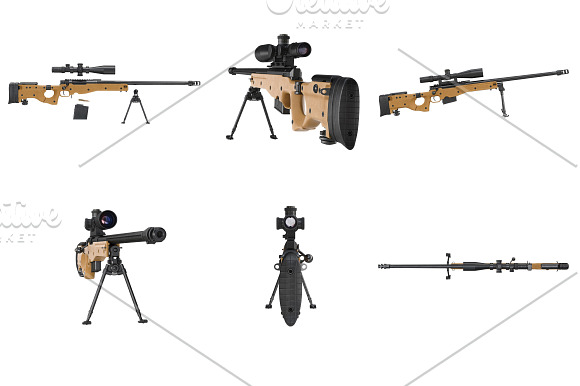 Rifle sniper beige weapon set in Objects - product preview 2