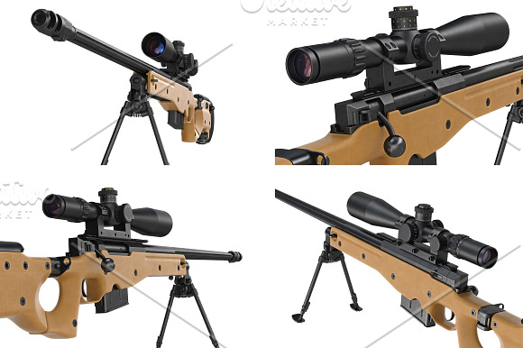 Rifle sniper beige weapon set in Objects - product preview 3