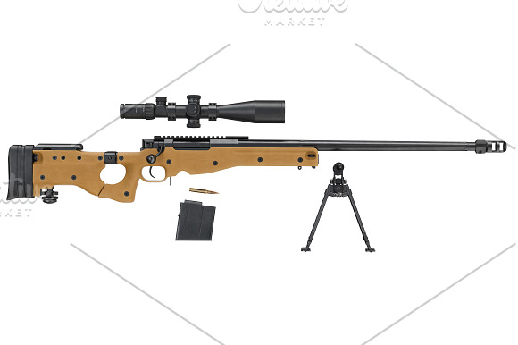 Rifle sniper beige weapon set in Objects - product preview 15