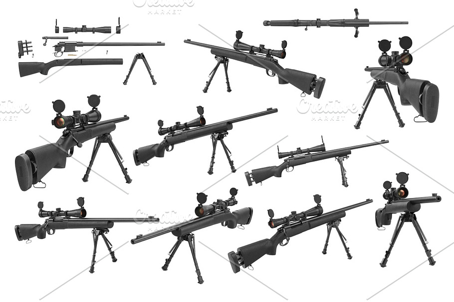 Rifle sniper set in Objects - product preview 8