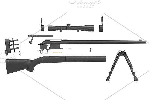 Rifle sniper set in Objects - product preview 11