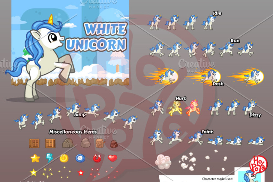 White Unicorn Game Sprites 