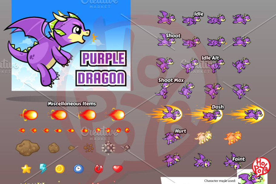 Purple Dragon Game Sprites 
