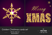 Golden Christmas cards set