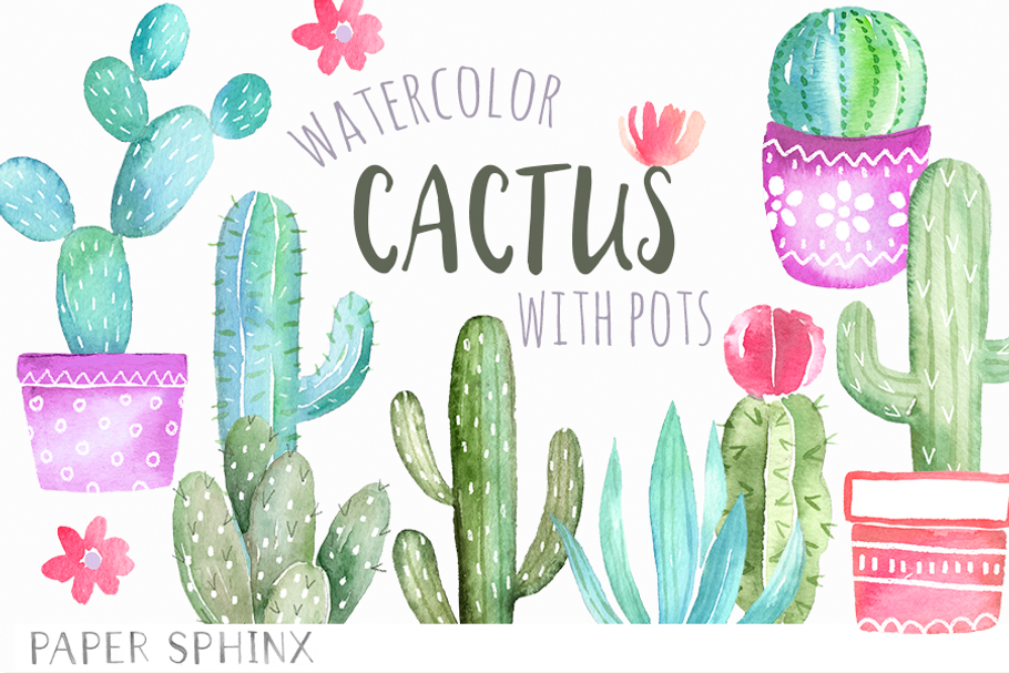 Watercolor Cactus Graphic Pack