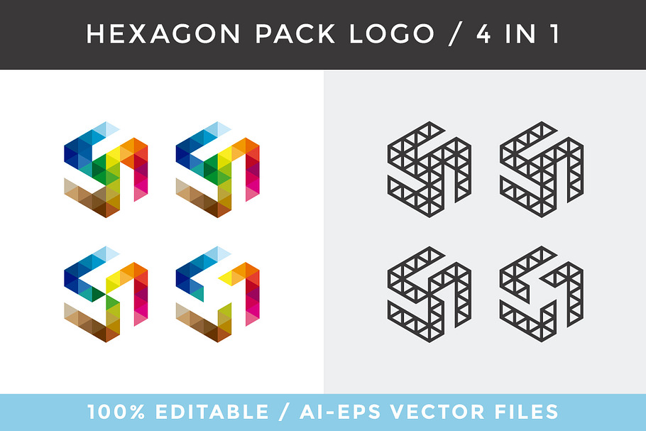 Hexagon Pack Logo / 4 in 1 in Logo Templates - product preview 8