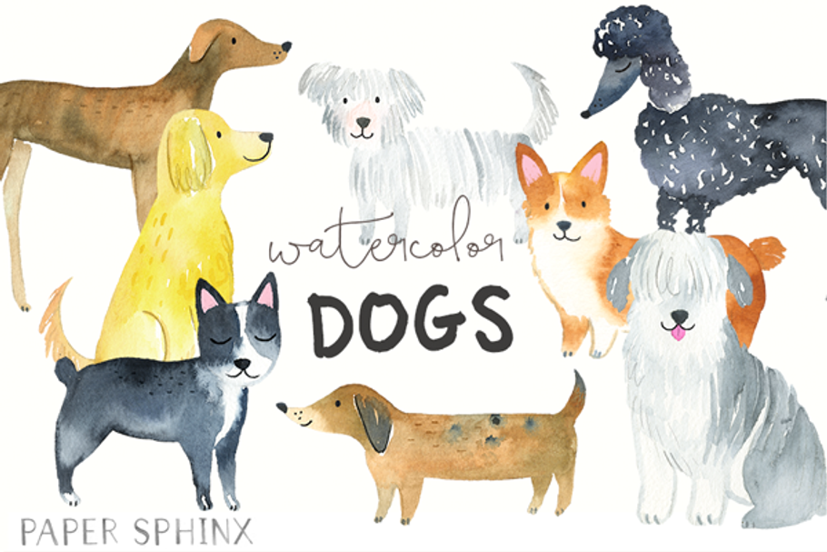 Watercolor Dog Breeds Graphic Pack