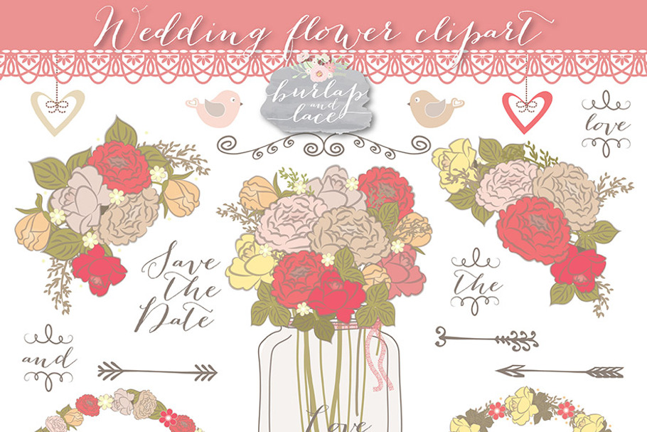 Vector Coral red wedding flowers in Illustrations - product preview 8