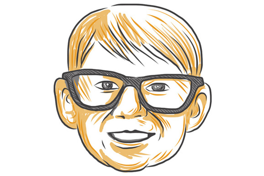 Caucasian Boy Glasses Head Smiling in Illustrations - product preview 8