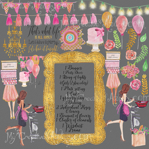 Dinner Party Watercolor Clipart. in Illustrations - product preview 2