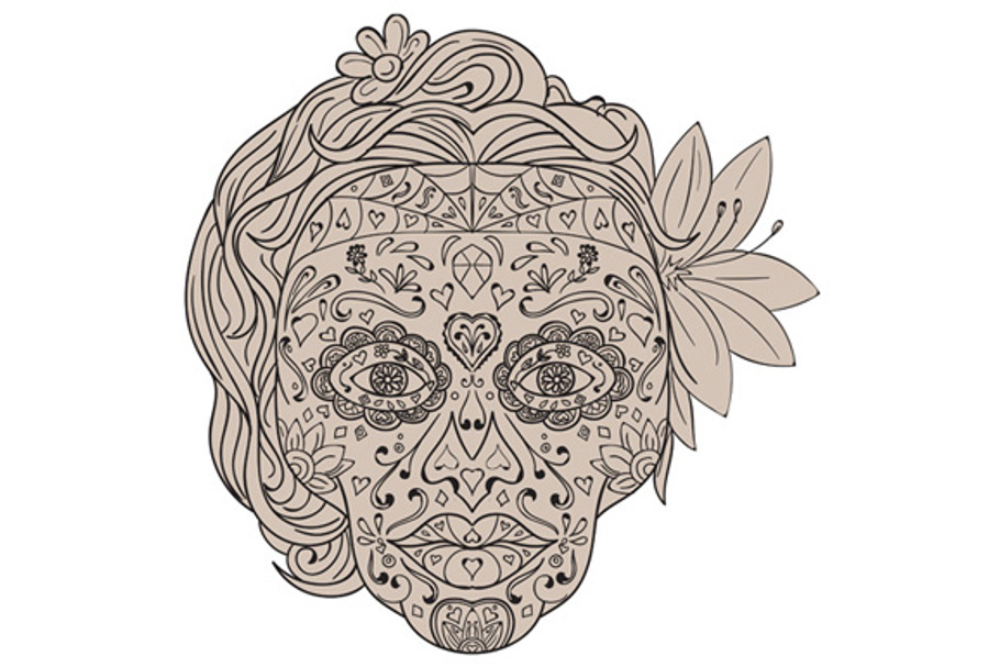 Female Sugar Skull Calavera Retro in Illustrations - product preview 8