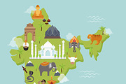 India landmark travel map vector
