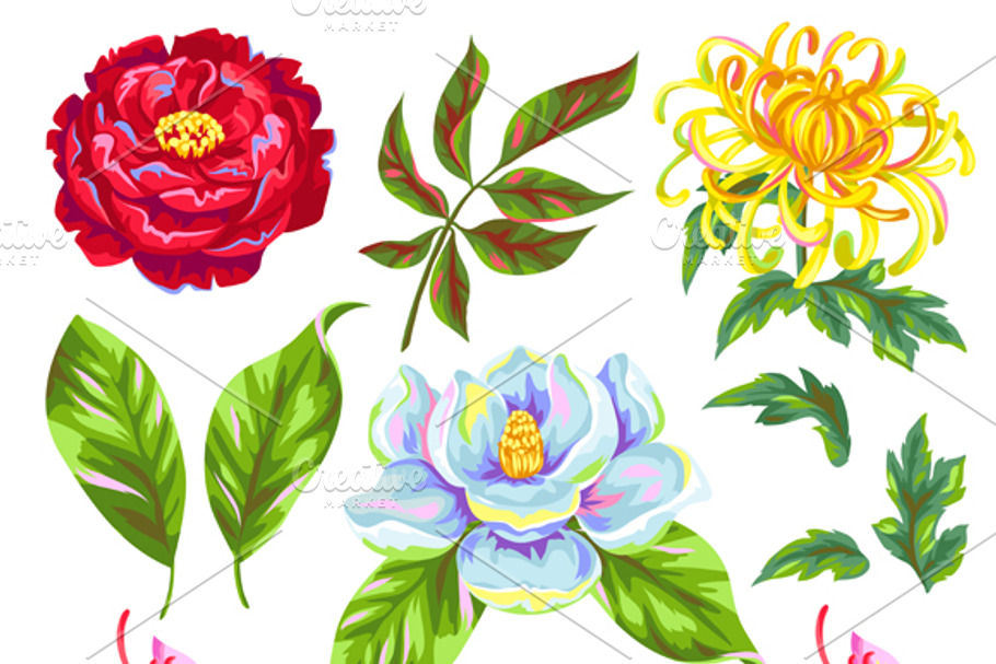 China flowers set. in Illustrations - product preview 8
