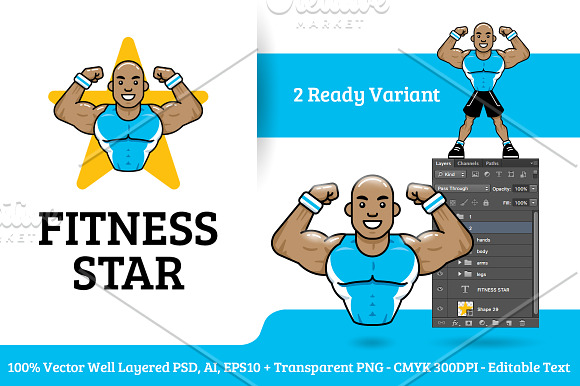 Fitness Star Character Logo Mascot in Logo Templates - product preview 1