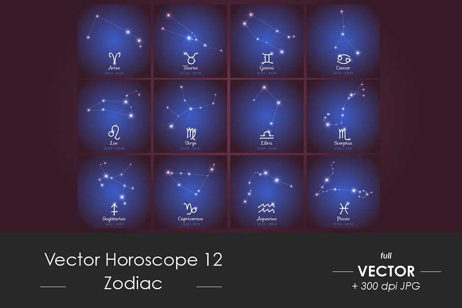 Vector horoscope set of 12, Zodiac