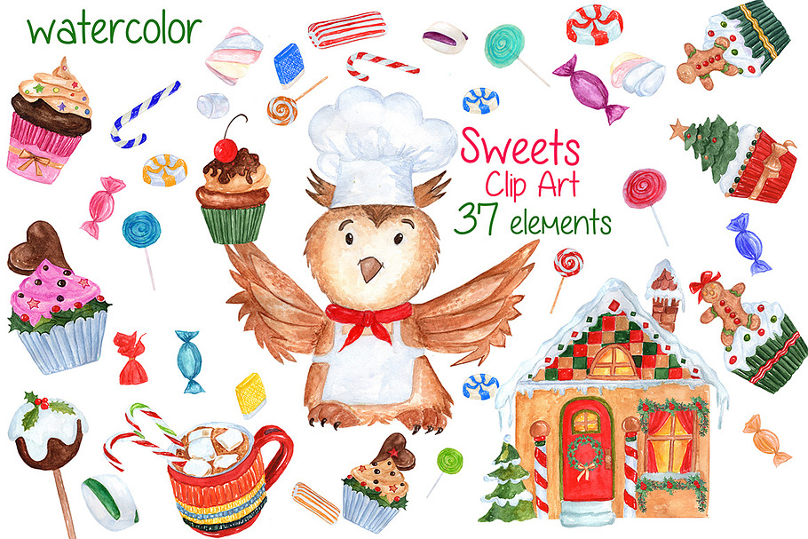 Watercolor Christmas Sweets clipart