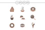Sweets flat color vector icons set