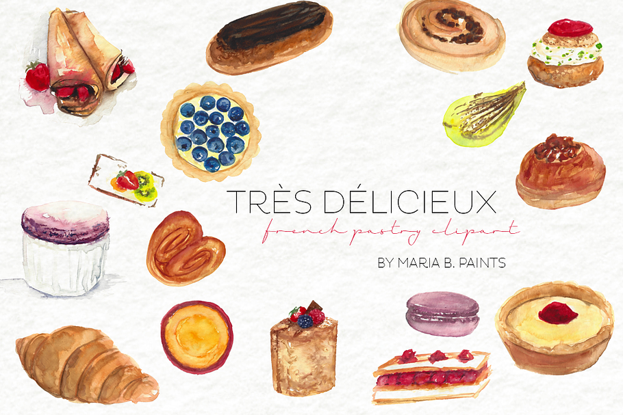 Watercolor Clip Art French Pastry in Illustrations - product preview 8